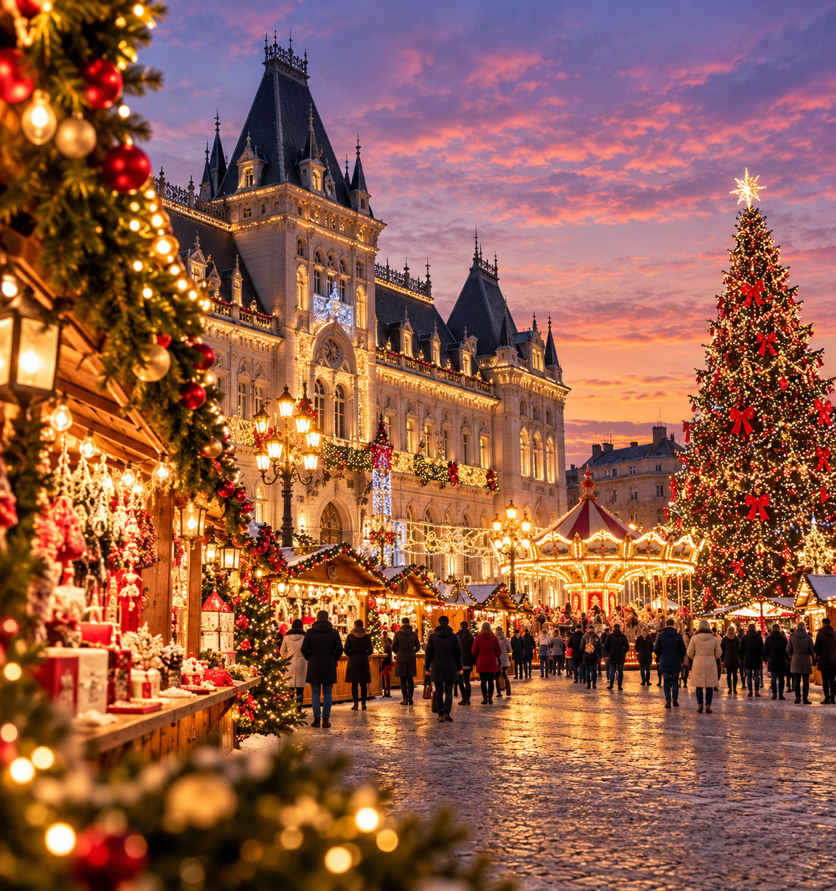 Ilustracija božićne atmosfere i adventskog marketa